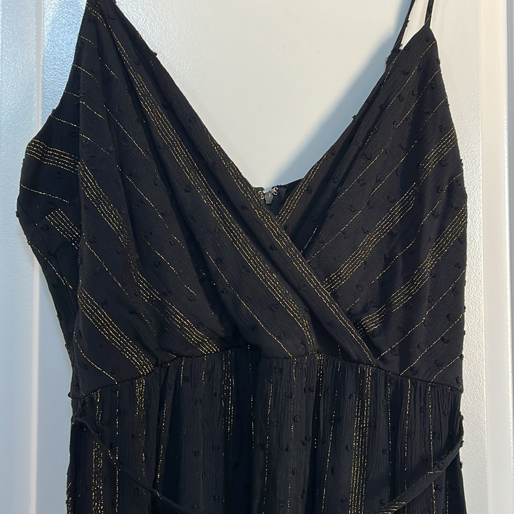 Francesca’s black and gold dress
